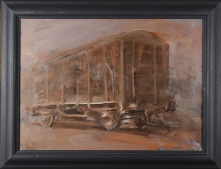 DEL GIUDICE PAOLO (n. 1952) Treno Merci. 1998. Olio su tavola. Cm 70,00 x...