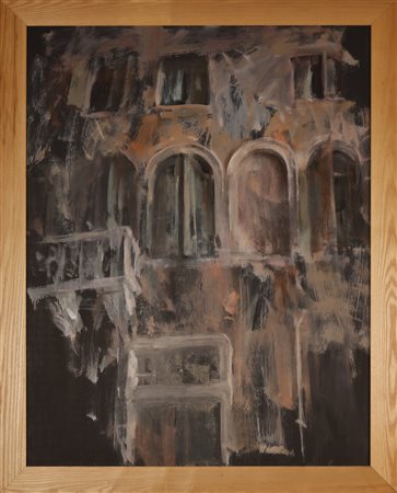 DEL GIUDICE PAOLO (n. 1952) Mistero. 2002. Olio su tavola. Cm 85,00 x 120,00....