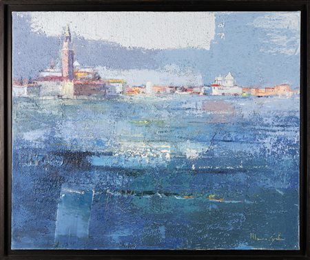 CAPELLI MAURO (n. 1959) Paesaggio veneziano. Tecnica mista su tela. Cm 73,00...