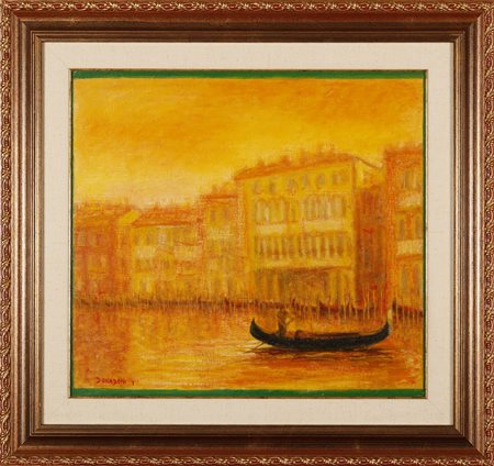DONADONI D. Gondola a Venezia. 2002. Olio su tela . Cm 50,00 x 45,00. Firma...