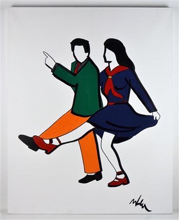 LODOLA MARCO (n. 1955) Ballerini. Tecnica mista e smalti su tela. Cm 100,00 x...