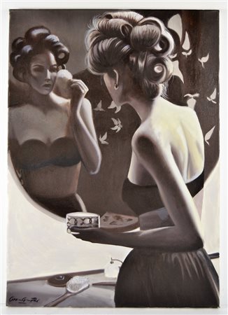 PERI MARIA GIOVANNA (n. 1978) Allo specchio. 2011. Olio su tela . Cm 50,00 x...