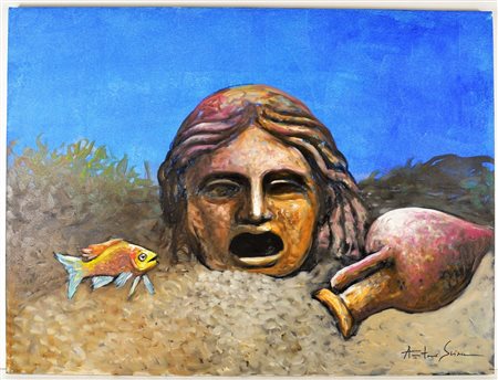 SCIACCA ANTONIO (n. 1957) I segni del tempo. Olio su tela . Cm 80,00 x 60,00....