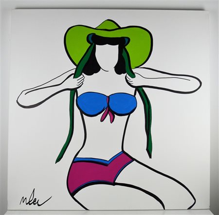 LODOLA MARCO (n. 1955) Pin-up. Tecnica mista e smalti su tela. Cm 100,00 x...