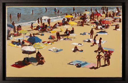 AGRIMI DARIO (n. 1980) Spiaggia. Olio su tela . Cm 82,00 x 49,00. Al retro...