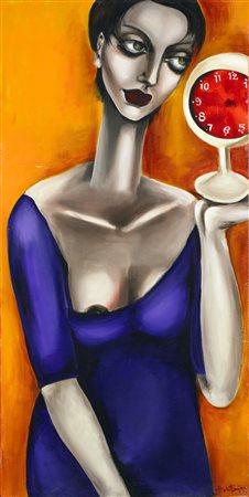 BARGAGNA BARBARA (n. 1971) Donna con l'orologio. Olio su tela . Cm 50,00 x...