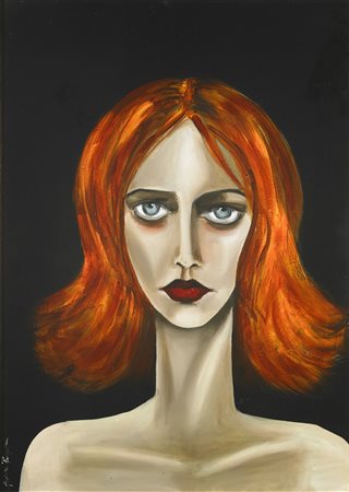 BARGAGNA BARBARA (n. 1971) Volto. Olio su tela . Cm 50,00 x 70,00. Firma in...