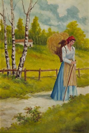 CHIAPPA NANDO (1934 - 2017) Contadinella. 2003. Olio su tela . Cm 40,00 x...