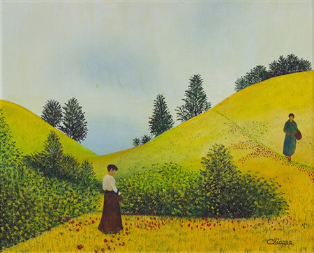 CHIAPPA NANDO (1934 - 2017) Donne in campagna. 1999. Olio su tela . Cm 50,00...