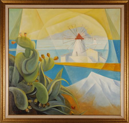 FIORETTI LUIGI (XX-XXI) Paesaggio siciliano. Lo stagnone. 2002. Olio su tela...