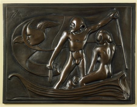 ATTARDI UGO (1923 - 2006) Il viaggio di Ulisse. Bassorilievo in bronzo. Cm...