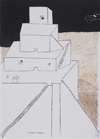 Ettore Sottsass 1917 - 2007 La torre di Babele, 2001 Serigrafia H70 x L50 cm...