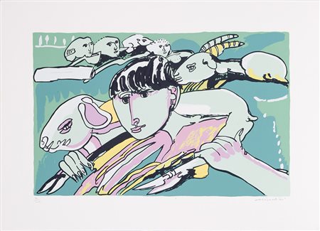 Remo Brindisi 1918 - 1996 Pastorale Serigrafia su carta H50 x L70 cm (19.69 x...