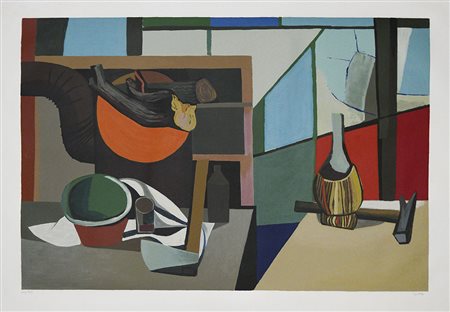 Renato Guttuso 1911 - 1987 Interno nello studio Litografia H97 x L146 cm...