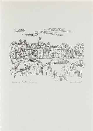 Orfeo Tamburi 1910 - 1994 Roma - Ponte Cavour Litografia H42 x L30 cm (16.54...
