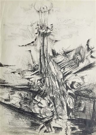 Giò Pomodoro 1930 - 2002 Senza titolo, 1957 Carboncino su carta H66 x L48 cm...