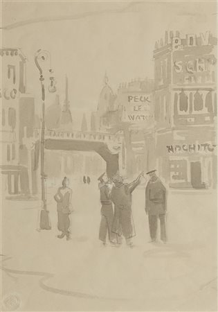 Amerigo Bartoli 1890 - 1971 Paesaggio urbano Tecnica mista su carta H32 x...