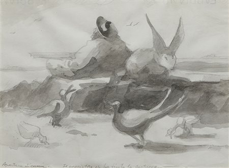 Amerigo Bartoli 1890 - 1971 Apertura di caccia Tecnica mista su carta H22.5 x...