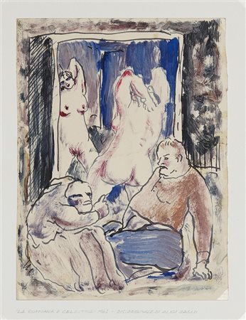 Aligi Sassu 1912 - 2000 La ruffiana e Celestina, 1962 Tecnica mista su carta...