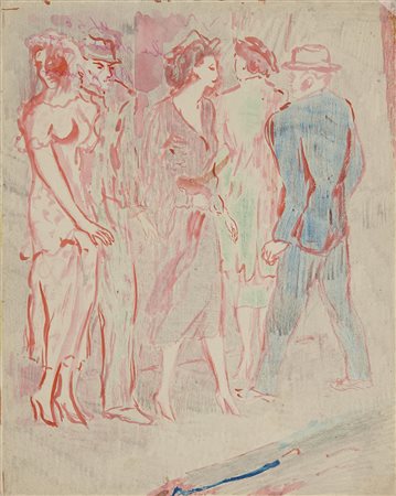 Aligi Sassu 1912 - 2000 La strada, 1933 Tecnica mista su carta H28 x L22 cm...