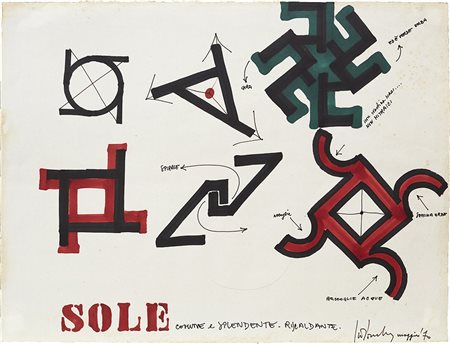 Giò Pomodoro 1930 - 2002 Sole, 1970 Tecnica mista su carta H50 x L66.5 cm...