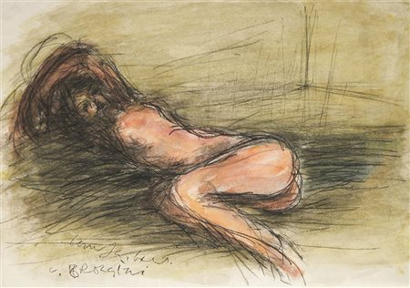 Luigi Broggini 1908 - 1983 Nudo sdraiato, 1955 ca. Carboncino acquarellato...