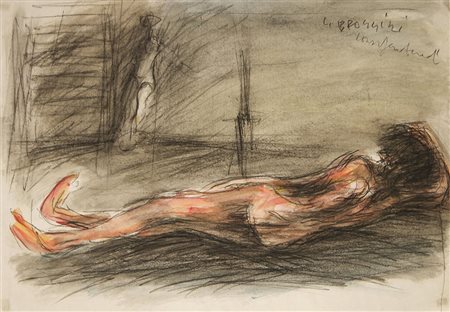 Luigi Broggini 1908 - 1983 Modella distesa nello studio, 1955 ca. Carboncino...