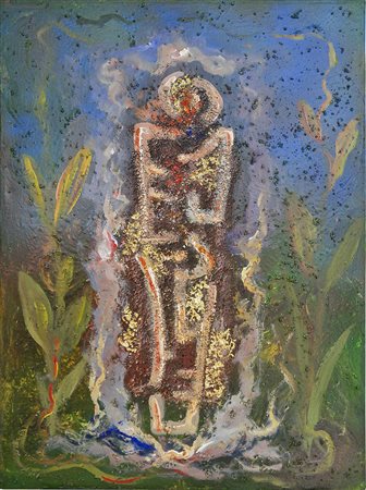 Pippo Oriani 1909 - 1972 Presenza totemica, 1972 Materico e olio su tela H80...