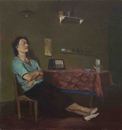 Alberto Ziveri 1908 - 1990 Interno, 1949 Olio su tavola H72 x L68 cm (28.35 x...