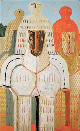 Salvatore Fiume 1915 - 1997 Isola di statue, Anni '80 Olio su plastica...