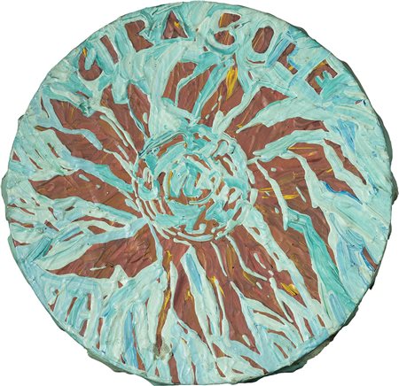 Aldo Mondino 1938 - 2005 Gira sole Tempera su tela Ø20 Titolo sul fronte...