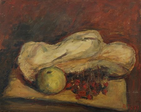 Arturo Tosi 1871 - 1956 Natura morta con ciliegie Olio su tavola H31.7 x L40...