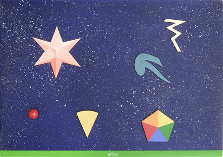 Lucio Del Pezzo 1933 Notturno Collage e acrilico su legno H70 x L100 cm...