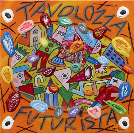 Bruno Donzelli 1941 Tavolozza futurista Tecnica mista su tela H25 x L25 cm...