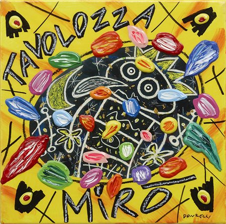 Bruno Donzelli 1941 Tavolozza Mirò Tecnica mista su tela H25 x L25 cm (9.84 x...
