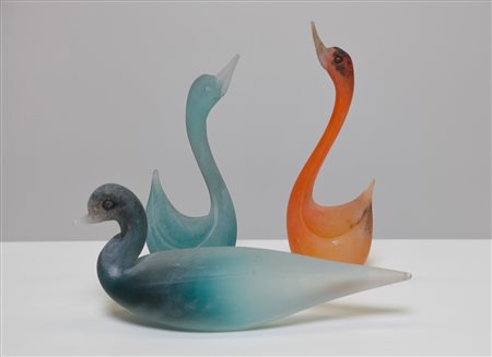 VETRERIA CENEDESE Tre papere. Vetro di Murano. Cm 23,50 x 11,00 x 6,00. Tre...