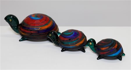 VETRERIA CENEDESE Tre tartarughe. Vetro massello. Cm 10,00 x 19,50 x 13,00....