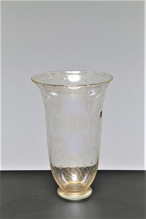 I DOGI Vaso . Vetro di Murano. Cm 20,00 x 31,00. Vetro a bollicine e foglia...