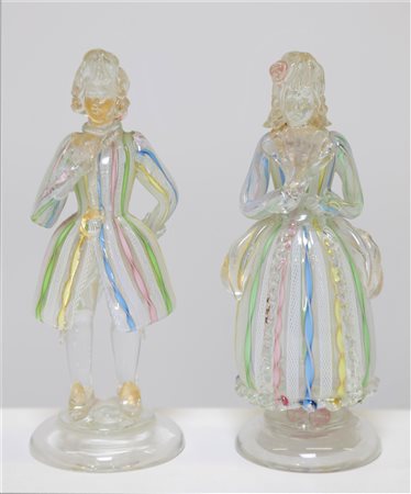 MANIFATTURA MURANO Coppia di statuette. Vetro di Murano. Cm 7,00 x 20,00 x...
