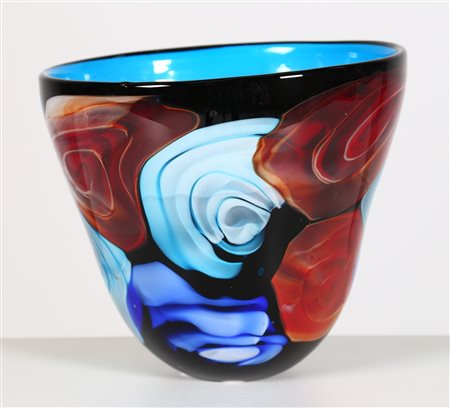 FRATELLI TOSO Vaso. Vetro di Murano. Cm 28,00 x 26,00. Vaso in vetro nero...