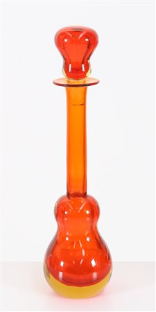 POLI FLAVIO (1900 - 1984) Bottiglia con tappo. Vetro di Murano. Cm 11,00 x...