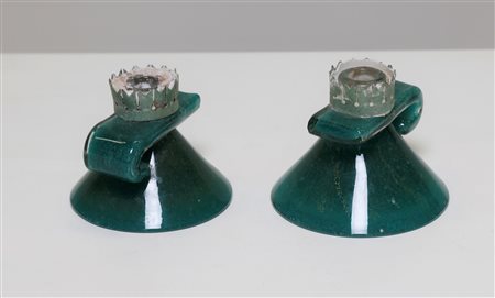 BAROVIER ERCOLE (1889 - 1974) Coppia di candelieri. Vetro. Cm 13,00 x 10,00 x...