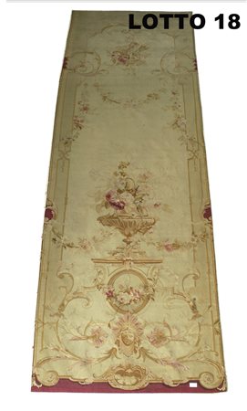 ARAZZO AUBUSSON DECORATO A MICROPUNTO MIS. 300 X 90 FRANCIA FINE DEL XIX° SEC.
