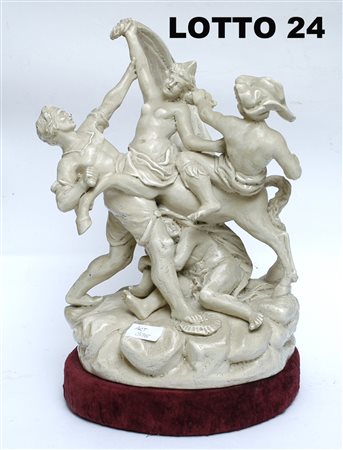 SCULTURA IN TERRACOTTA MAIOLICATA RAFF. SCENA MITOLOGICA ITALIA FINE DEL XIX°...