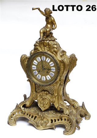 PENDOLA IN BRONZO SORMONTATA DA SCULTURA RAFF. PUTTO FRANCIA EPOCA ART...