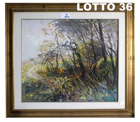 CARLO SCROCCHI (1938) DIPINTO A OLIO RAFF. PAESAGGIO CON BOSCAGLIA MIS. 60 X 70