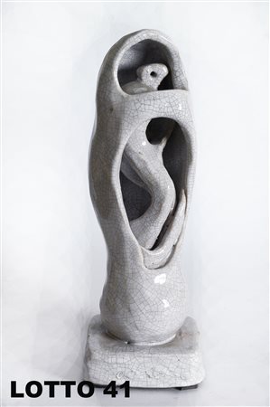 MOORE (XX° SEC.) SCULTURA IN CERAMICA RAFF. FIGURE INTERNE ED ESTERNE H. 32