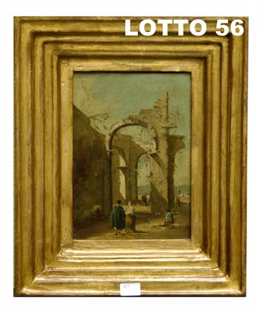GIACOMO GUARDI (1764 – 1835) DIPINTO OLIO SU TELA RAFF. CAPRICCIO CON ARCHI...