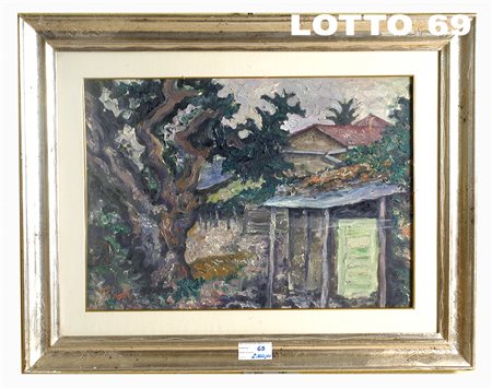 CARLO LEVI (1902 - 1975) DIPINTO OLIO SU TELA RAFF. CASA CON ULIVI MIS. 50 X...