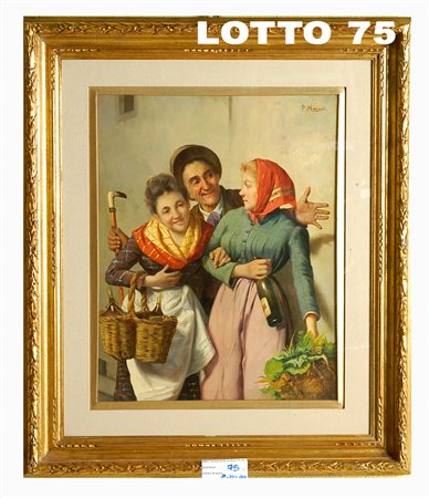 POMPEO MASSANI (1850 – 1920) DIPINTO OLIO SU TELA RAFF. GALANTERIE MIS. 47,5...